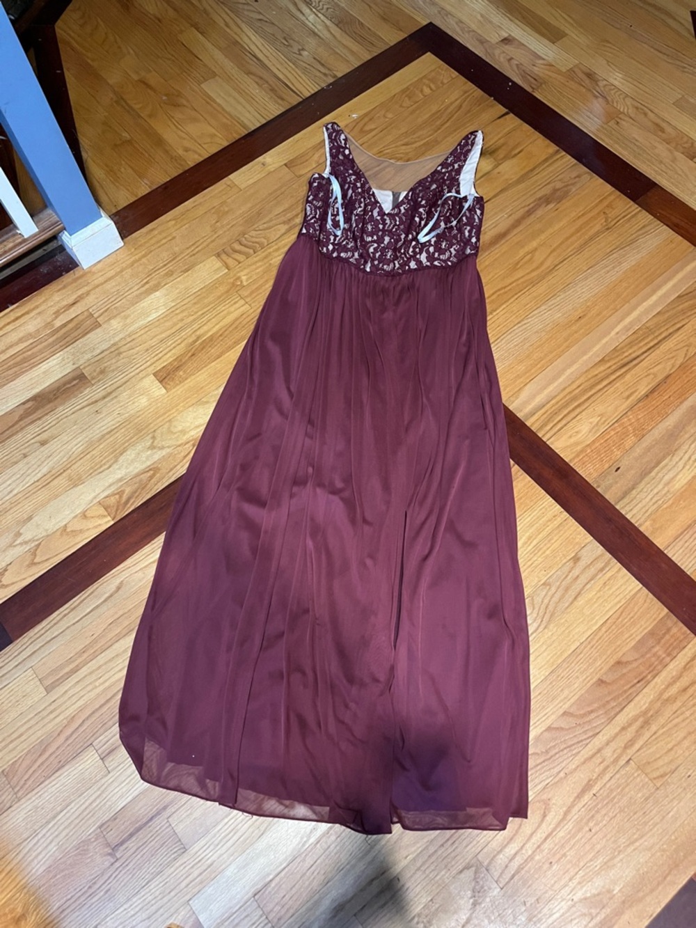 Burgundy Lace Bodice Chiffon Maxi Dress th burgundy